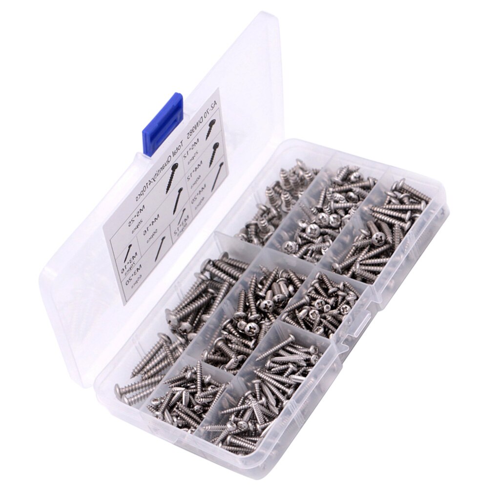 410Pcs Diepe Draad Pan Hoofd Schroef Combinatie Miniatuur Rvs Ronde Kop Kruis Zelftappende Schroef Huishoudelijke Hardware