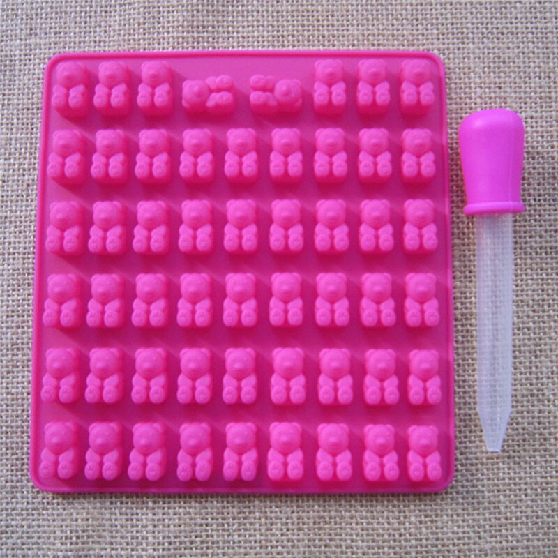 53 Cavity Silicone Gummy Bear Candy Mold Chocolate Mould Gummie Maker with A Dropper Kids Birthday: Rose Red