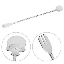 Swizzle Sticks 25cm Cocktail Pick Mixing Fork Stainless Steel Stirrer Bar Spoon Skull Bar Spoon Kitchen Tools
