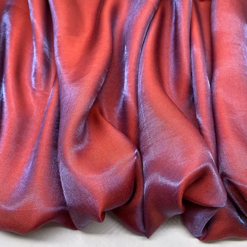 Tela de satén sedoso de cristal, tela iridiscente con purpurina, material de vestir brillante, tela de ropa brillante: S / Rojo