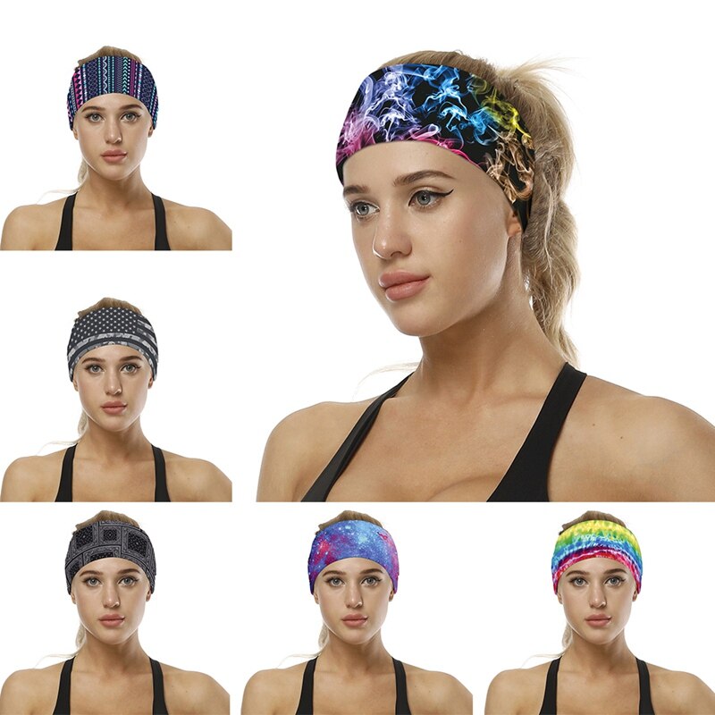 Starry Sky Digital Print Cycling Yoga Sport Sweat Headbands Men Sweatbands Breathable Headband Yoga Hair Bands Head SweatBands