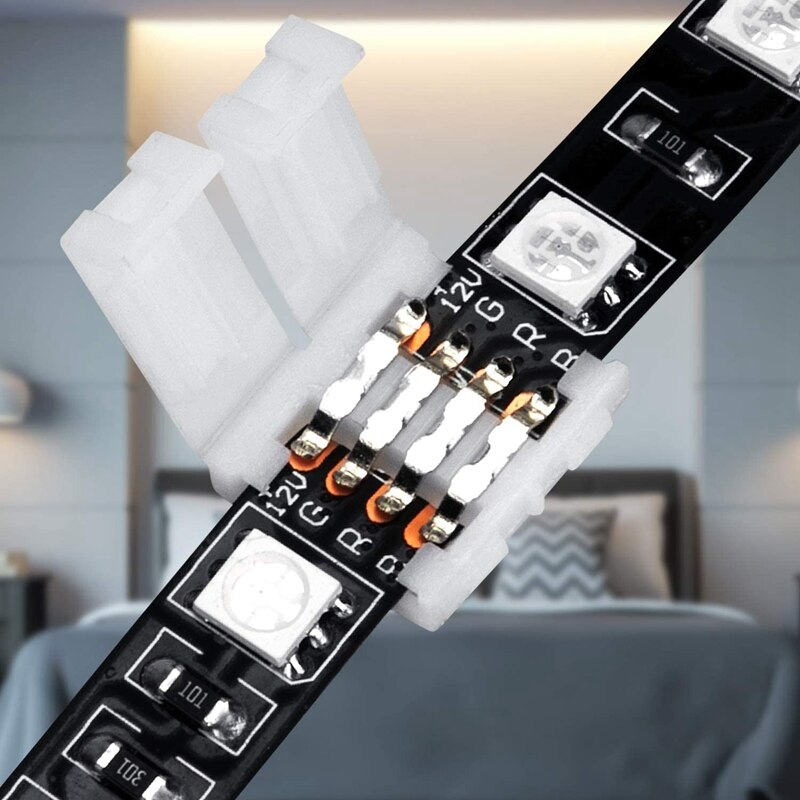 50Packs 4-Pin Rgb Led Licht Strip Connectors 10Mm Led Strip Gapless Solderless Adapter Terminal Extension