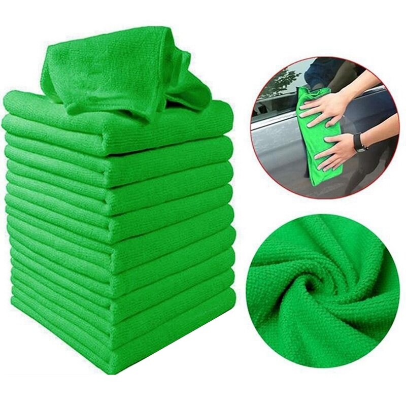 Plumero de limpieza de toalla de lavado de coche, práctico, suave, verde, microfibra, 10 unidades