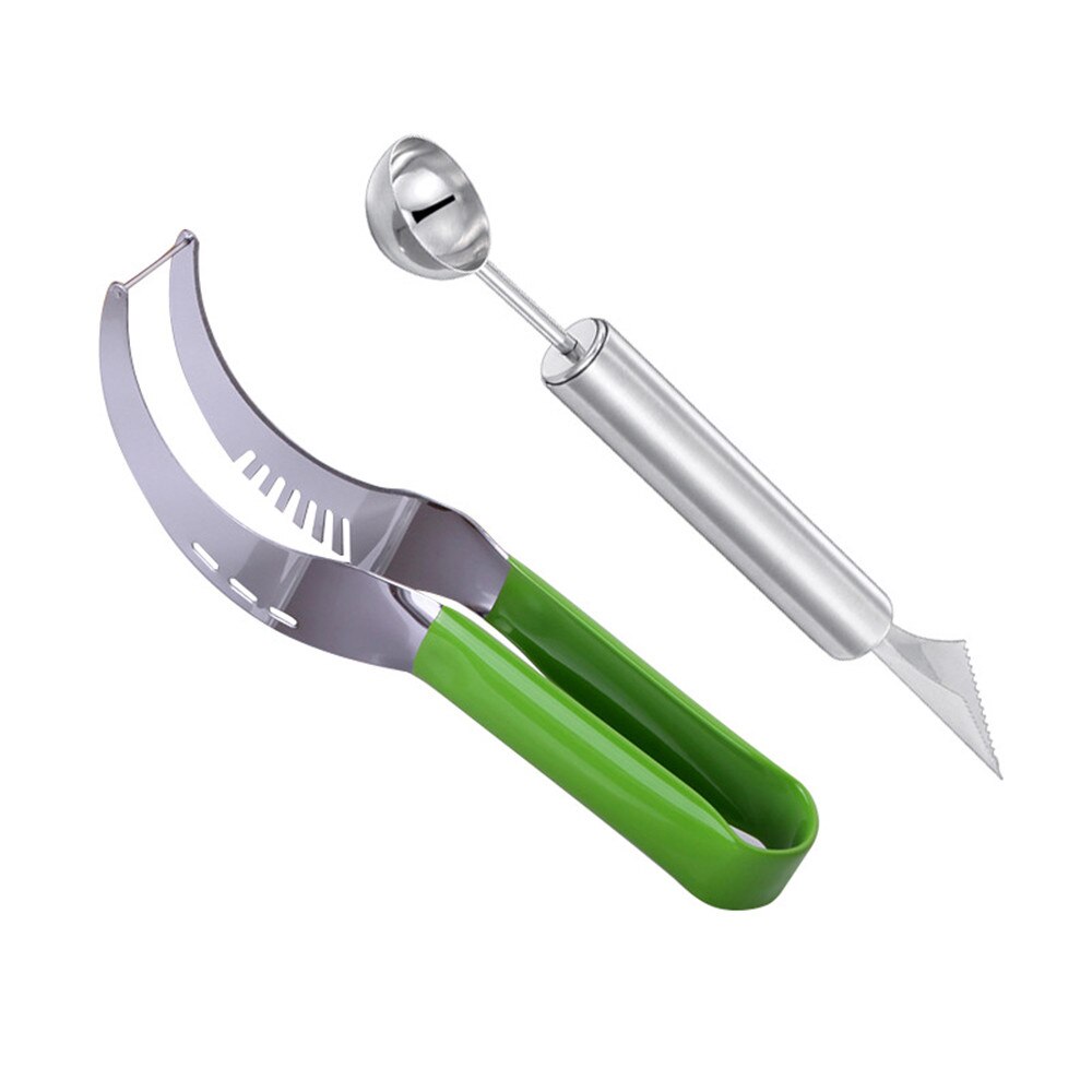 1PC Melon Watermelon Slicer + 1PC Corer Scoop Set Stainless Steel Tool Server Cutter Sturdy Anty-slip Silicone Covered Handle: Default Title