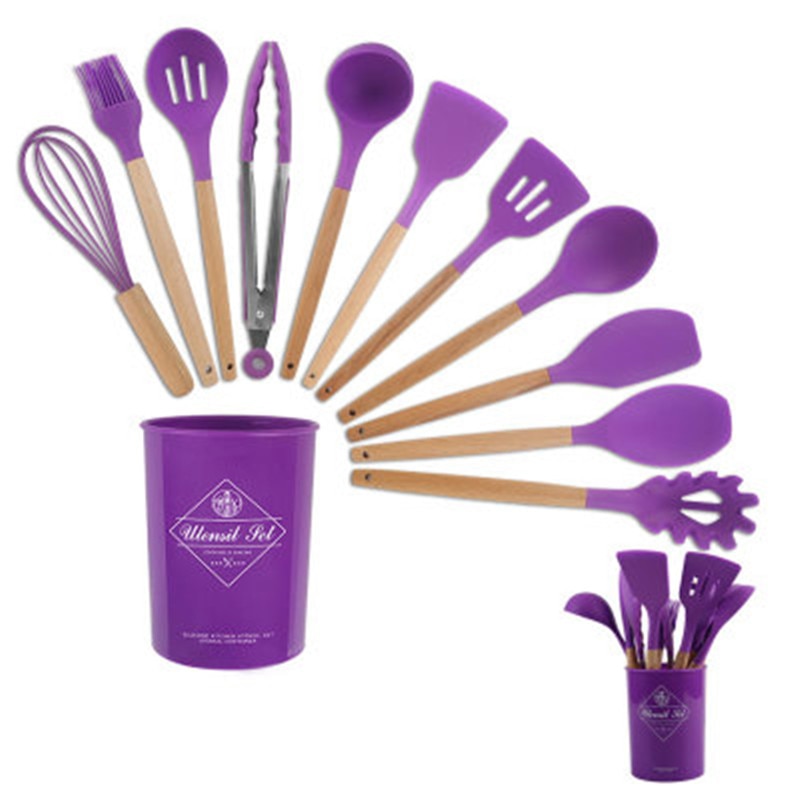 1pc lila träsilikon köksredskap sked soppvändare spatel tång nonstick köksredskap bakprylar redskapsredskap de cocina