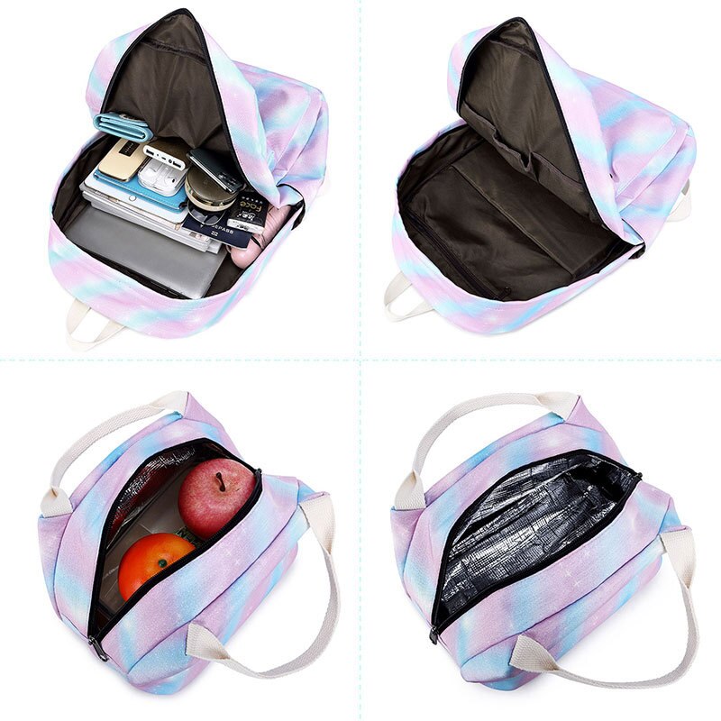 Atinfor Vrouwen Roze Set Rugzak Vrouwelijke Laptop Streep Knapzak Leuke Schooltas Voor Tieners Met Lunchbox Tassen