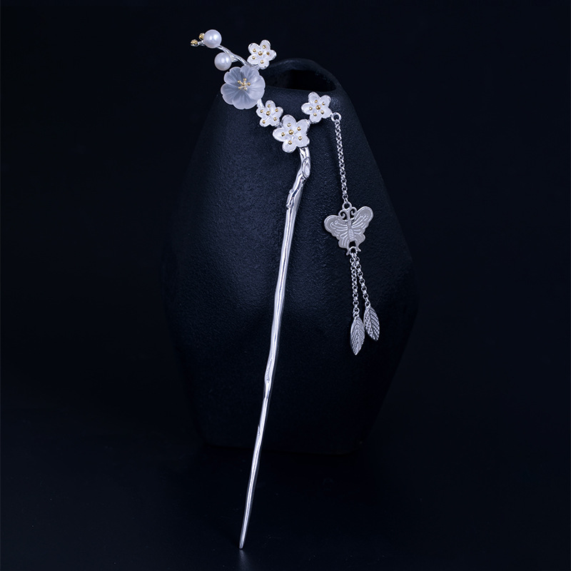 925 Sterling Silver Butterfly Tassel Chinese Style Hairpin Plum Blossom Flower Hair Stick Pin Metal Jewelry Accessories