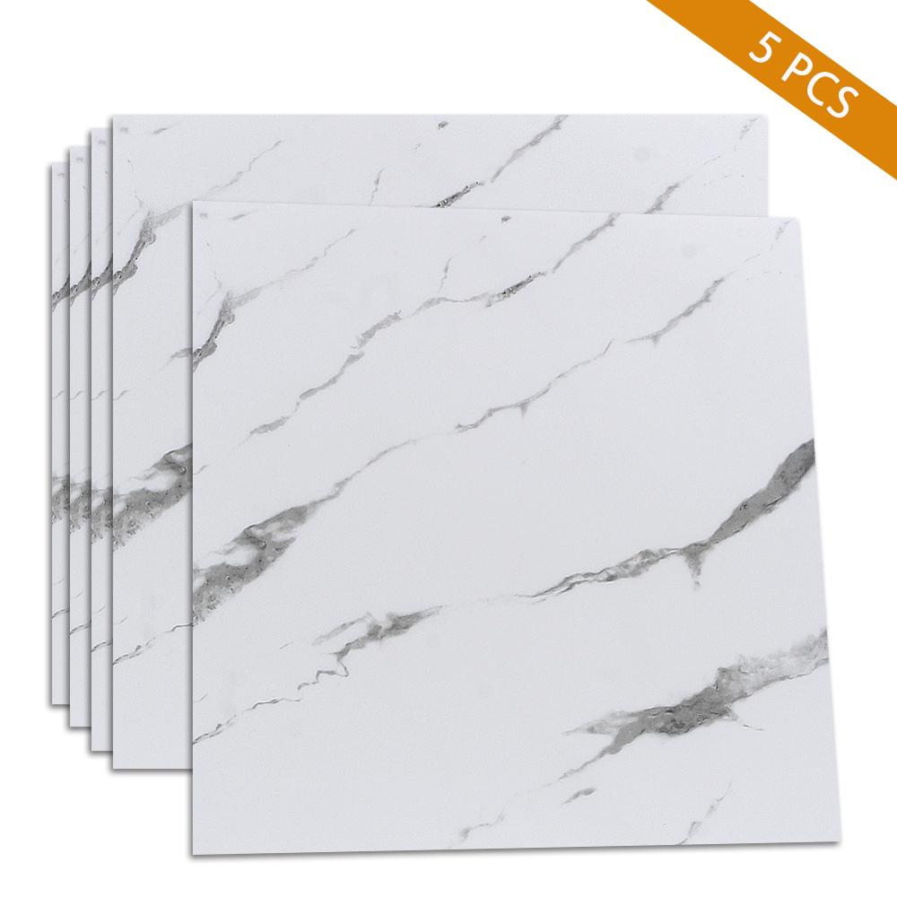 Itseliimautuvat lattialaatat tarra marmori tapetti vedenpitävä liukumaton keittiö backsplash kuori ja tikku lattialaatat 30 x 30cm: 5 kpl valkoisia