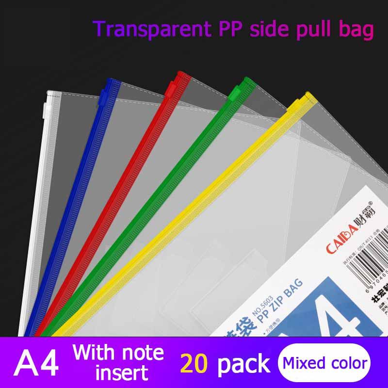 20Pcs Bestand Houder Transparant Plastic Informatie Tas A5 Rits Grote Capaciteit Boek Tas A4 Briefpapier Student Office Bestand Zak