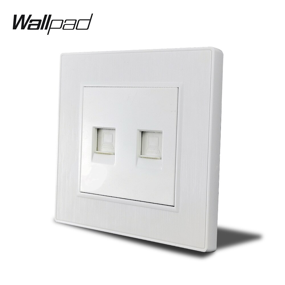 Wallpad S6 White Double 2 Ethernet Internet Data RJ45 CAT6 Wiring Outlet Wall Socket Brushed PC Plastic