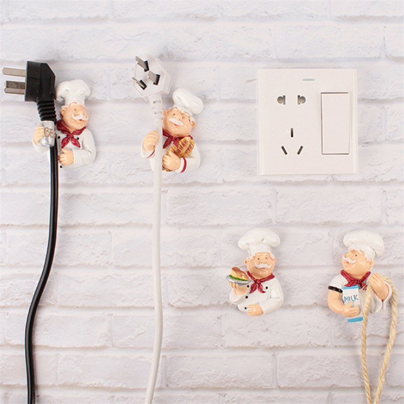 Creatieve Chef Cartoon Keuken Plug Hook Hold Cook Fat Chef Wall Decor Organizer Voor Thuis Keuken Organiseren Plug Houder