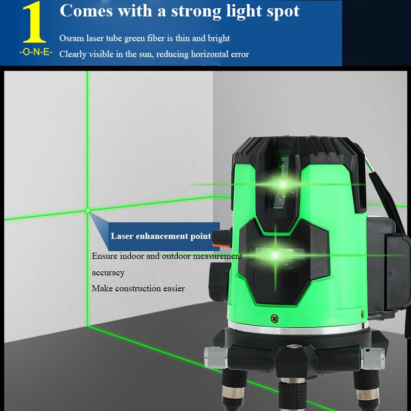 Wysoka precyzja 360 ° obrotowy samopoziomujący laser poziomy silne światło widoczne poziomy pionowy krzyż zielony laser linia