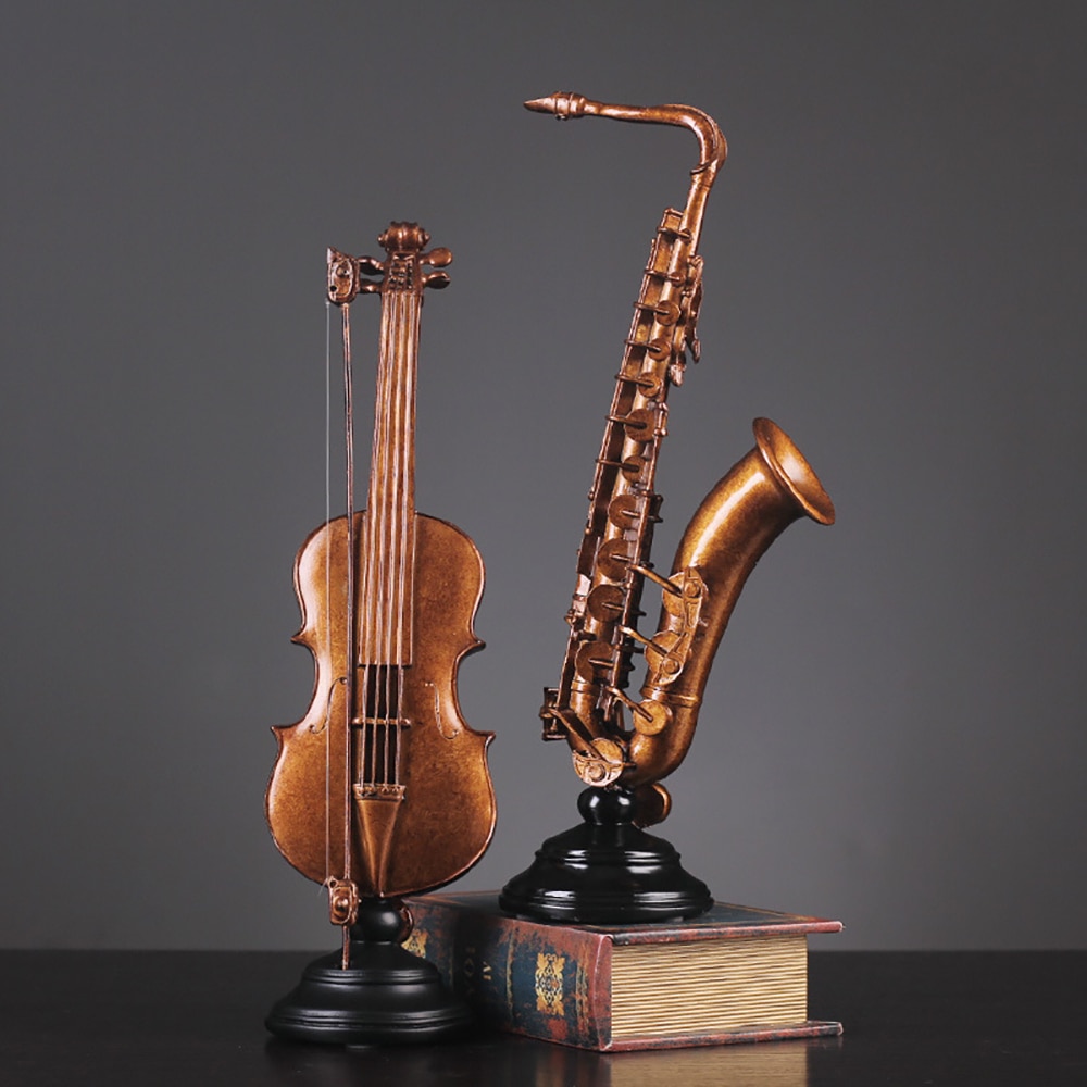 Retro musikinstrument staty saxofon fiolharts skulptur modern konst hantverk heminredning dekorationer  d144