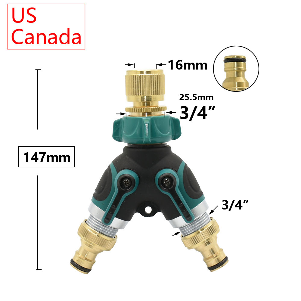 Brass 3/4" Thread Garden Tap Hose Water Splitter 2-Way Garden Irrigation Valve Y Type Watering Adjustable Switch Controller: Orange