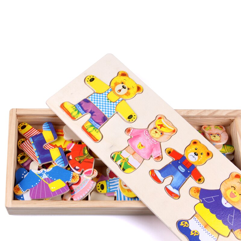 Wooden Toy Puzzle - Dress Changing Jigsaw - Early Education Toddler Game - Logwood