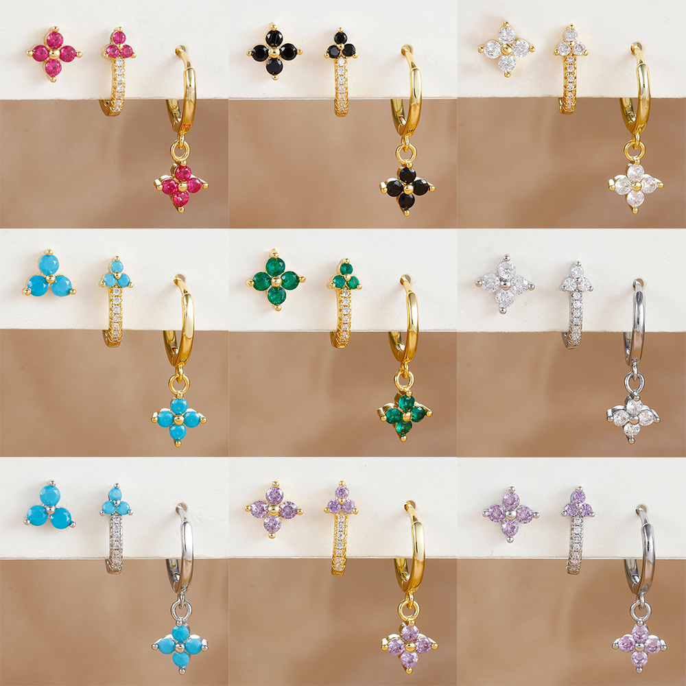 Conjunto de pendientes de aro pequeños con flores de acero inoxidable para mujer, aretes de joyería para Piercing de cartílago Huggie chapados en oro de 18 quilates, 3 uds.