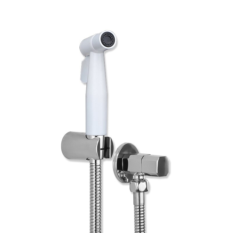 Grifo de Bidet blanco y latón cromado agua fría Válvula de esquina de inodoro de mano higiénico ducha cabezal de lavado de coche Pet rociador aerógrafo grifo