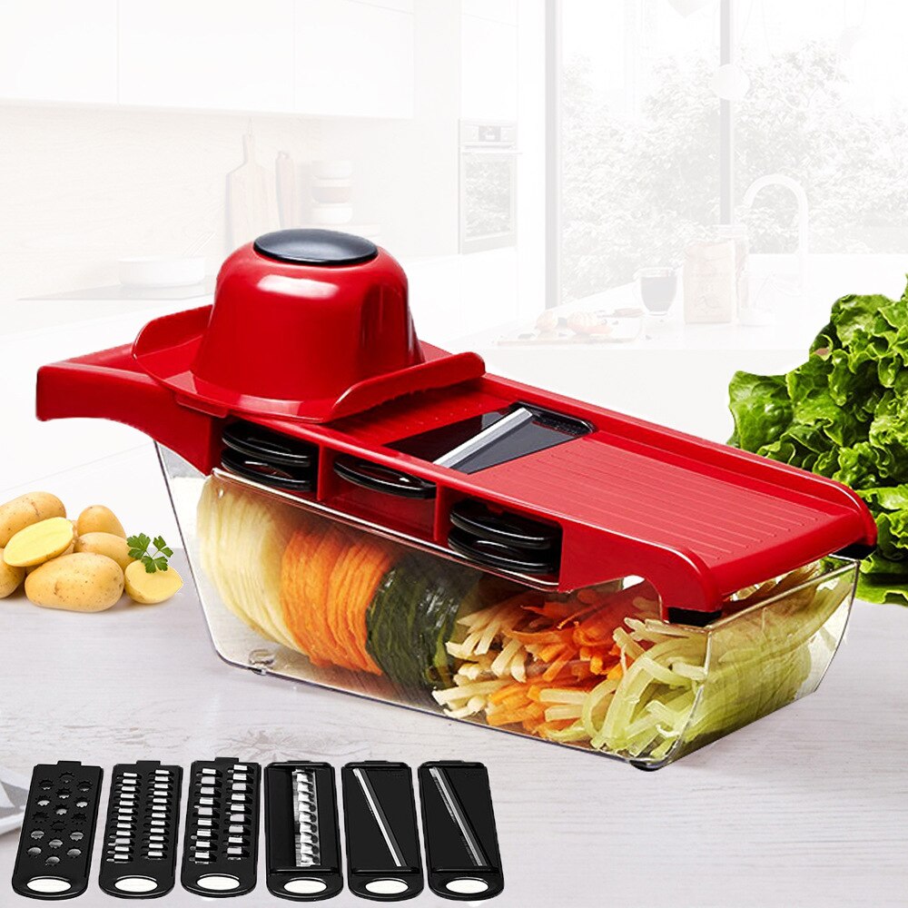 Picadora de verduras con contenedor, rebanador de alimentos, cebollas, patatas y ensaladas, utensilios de cocina, accesorios, artículos para el hogar