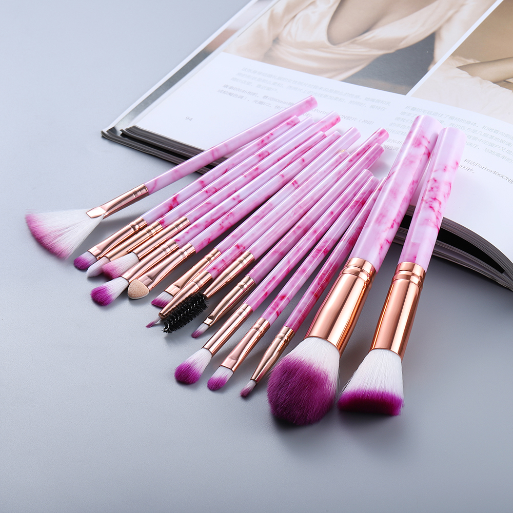 FLD10/15Pcs Marble Kabuki Makeup Brushes Set Cosmetic Eye Shadow Foundation Blush Blending Beauty Make Up Brush Tools Maquiagem: 15pcs rose