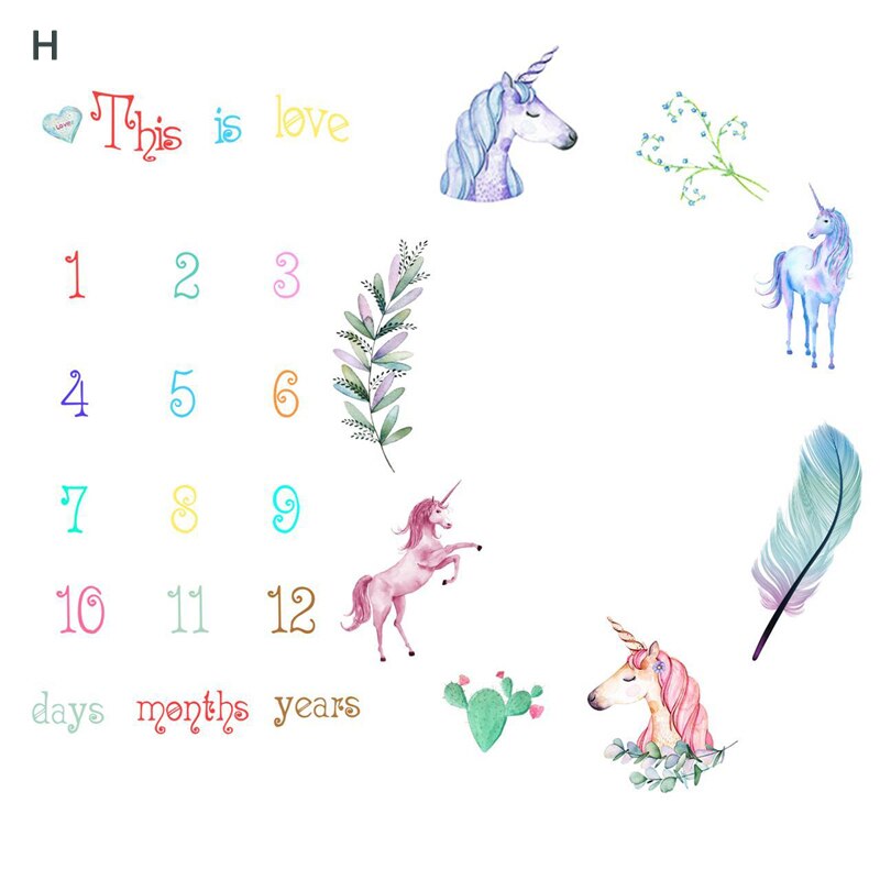 Calendar Infant Baby Milestone Blanket Photography Props Months Weeks Backdrop Colorful Printed Pictures Cloth 100x100cm: H