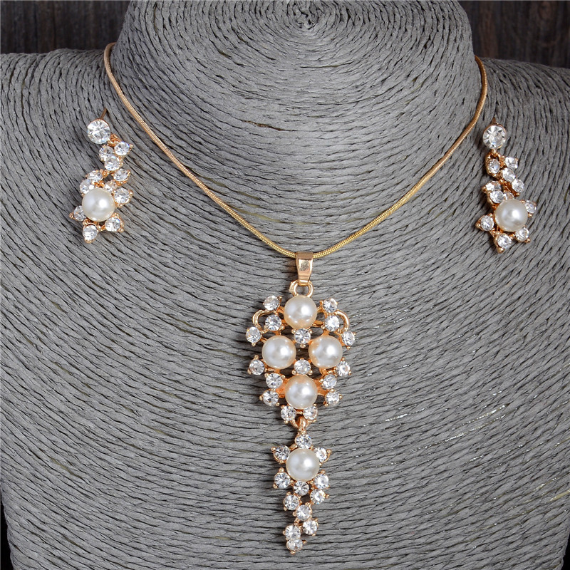 Hesiod-Conjunto de collar y pendientes de perlas de imitación de copo de nieve blanco, collar de cristal austriaco, conjuntos de joyería para mujer: F438