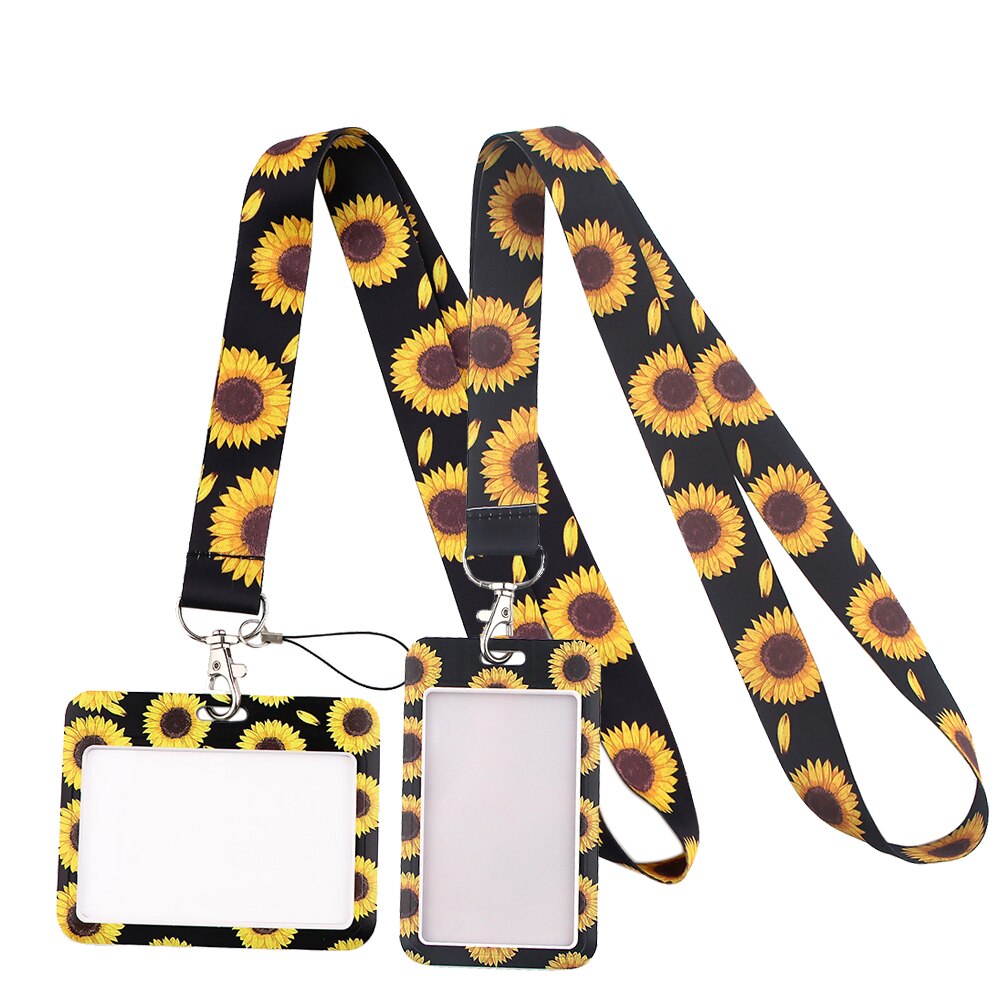 YL11 Zwarte Zonnebloem Key Lanyard Auto Sleutelhanger Personaliseren Kantoor Id-kaart Pass Gym Mobiele Telefoon Sleutelhanger Badge Houder Accessoires