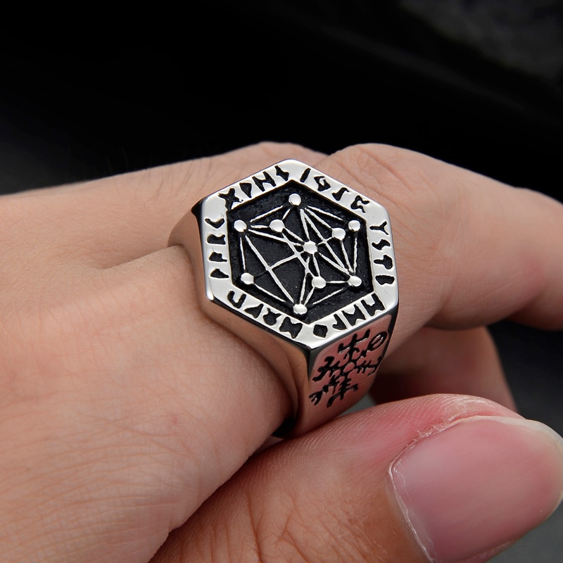 Stainless Steel Rings for man Nordic mythology Viking Rune Index Ring Gold Color Ring jewelry