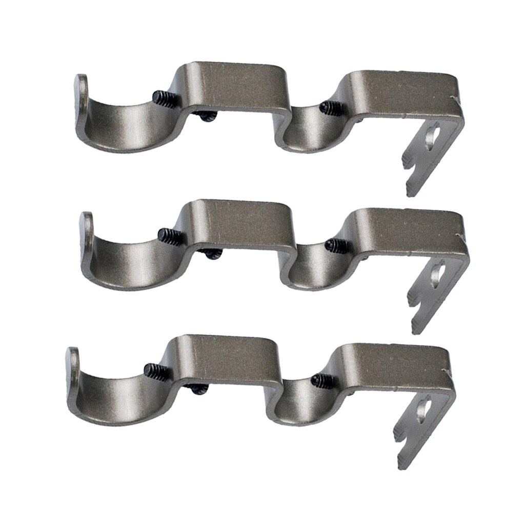 Sæt  of 3 justerbare metal gardiner dobbelt gardin stang beslag holder til 1 og 5/8 tommer stang, robust stål: Grå