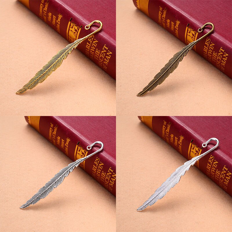 Marcapáginas de plumas de Metal Vintage, de aleación, con forma de pluma, Marcadores de libro VDX99 10 Uds.