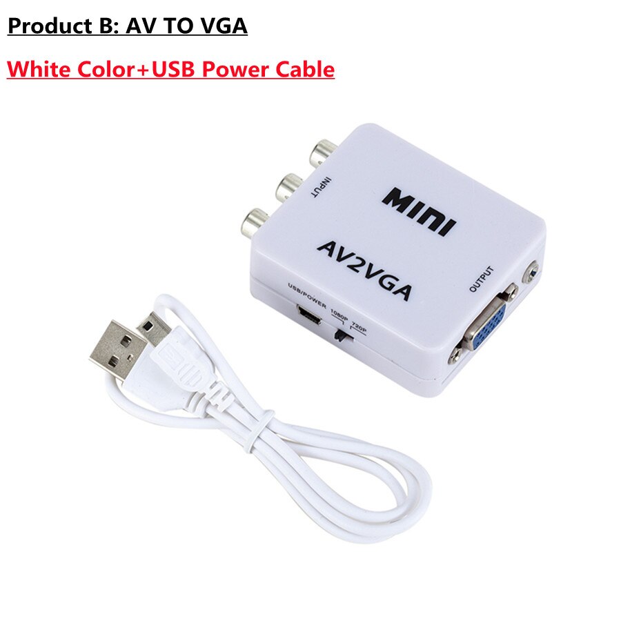 Mini HD AV2VGA Video Converter Convertor with 3.5mm Audio AV VGA Converter Conversor For PC to TV HD Computer to TV: AV TO VGA Converter