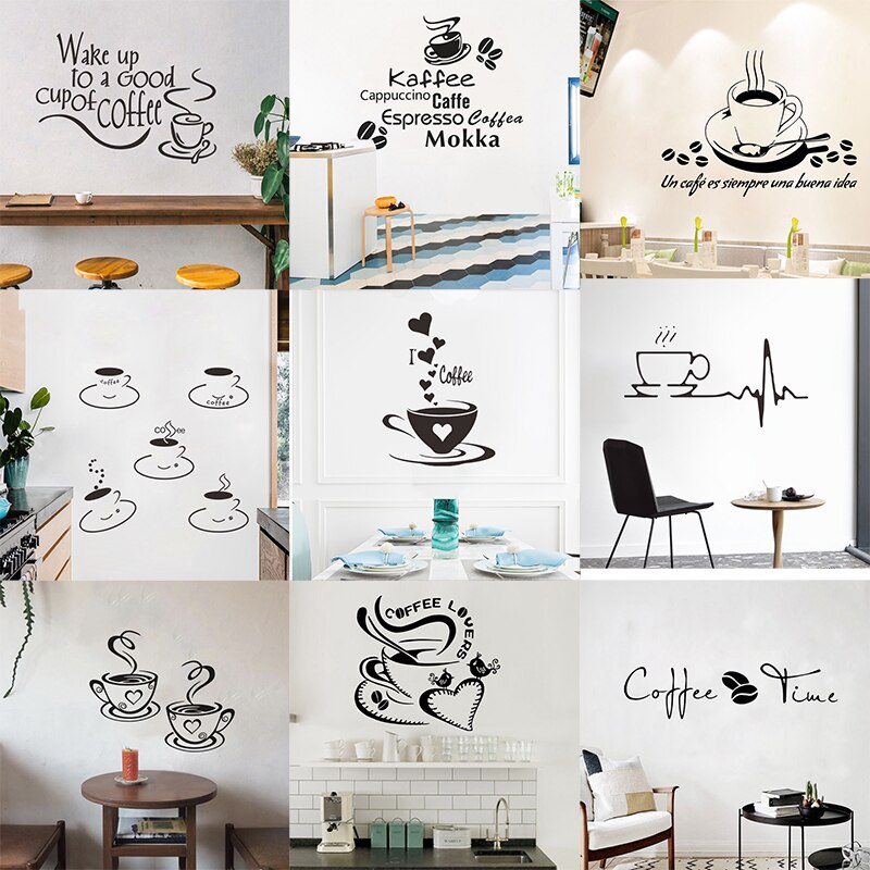 Autocollants de café en vinyle, citation d'art Mural, décoration de Restaurant, de cuisine, de boutique, autocollants muraux amovibles, décor de maison