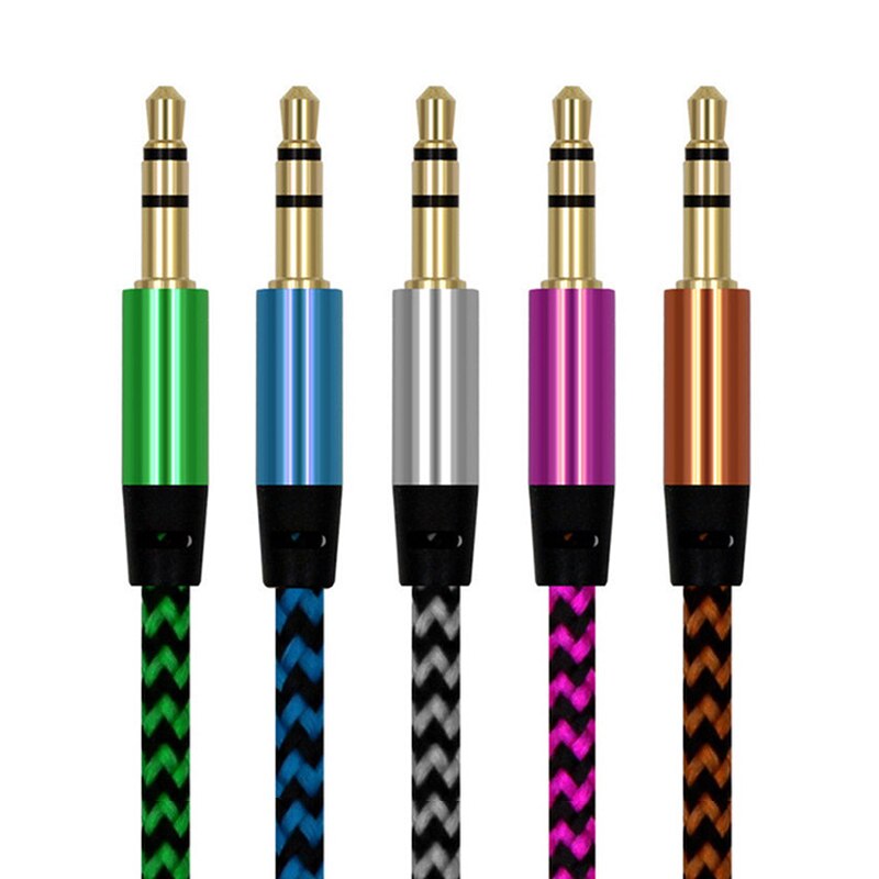 6 Kleuren Nylon Jack Aux Kabel 3.5 Mm Naar 3.5 Mm Audio Kabel Male Naar Male Gold Plug Auto aux Koord Voor Iphone Samsung Xiaomi