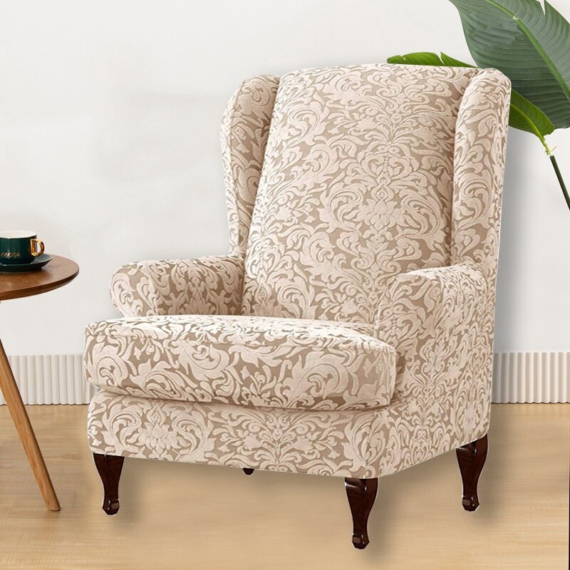 2 Stks/set Elastische Wing Back Stoel Cover Jacquard Bloemen Fauteuil Hoes Wingback Stoel Cover Sofa Hoes Funiture Protector: S2 Wing Chair Cover