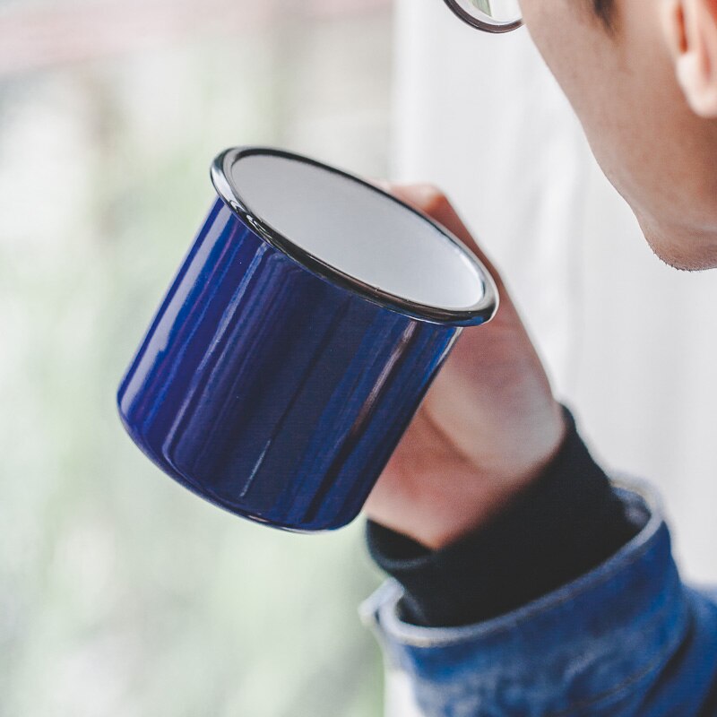 Coffee Tea Cup Nostalgic Vintage Enamel Drinkware Coffee Cups Tea Cup Printed Coating Belly Milk Breakfast Mug