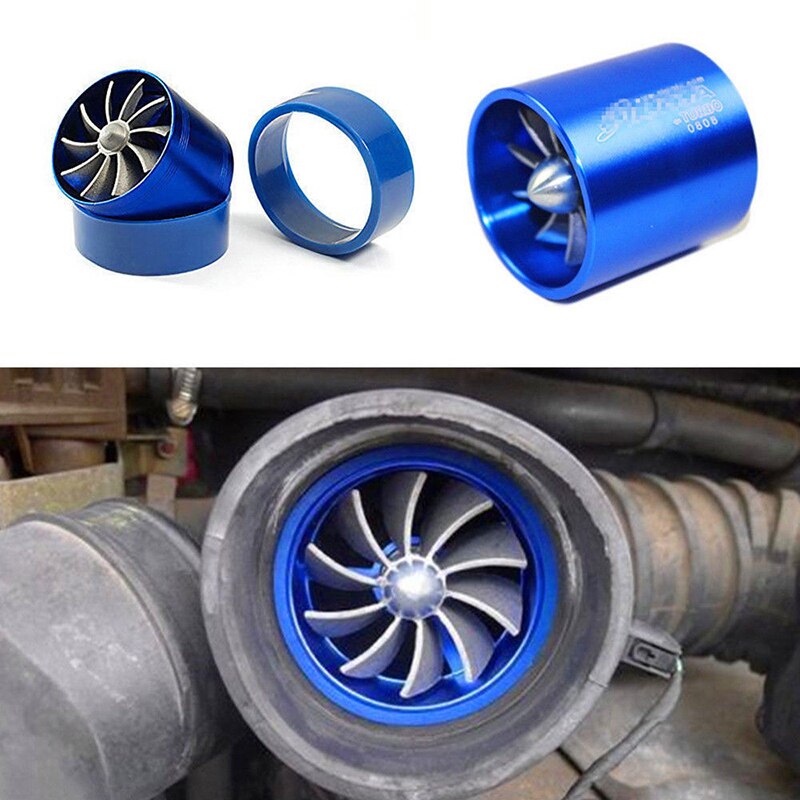 Aluminum Alloy Car Air Intake Turbonator Double Fan Turbine Turbo Gas Fuel Saver