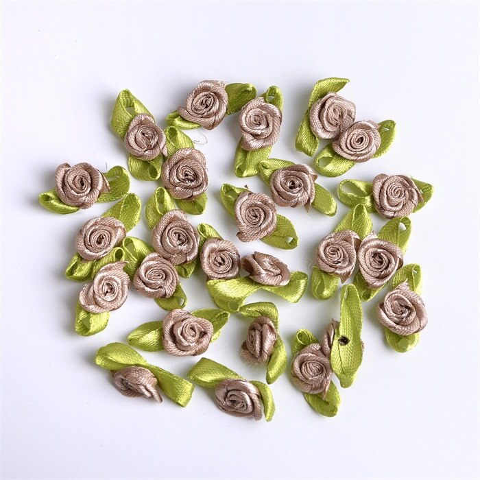 Mini Roses artificielles en soie, 500 pièces, 1.5cm, ruban en Satin, fleurs, fait à la main, décoration de mariage: Brown