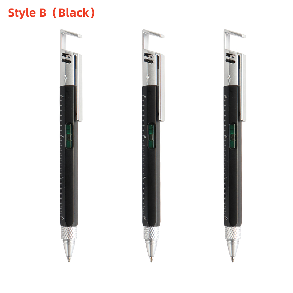 3-teiliger Multifunktions-Kugelschreiber mit modernem Handwerkzeug, zum Messen, technisches Lineal, Schraubendreher, Touchscreen-Stift, Wasserwaage: Rot / Black