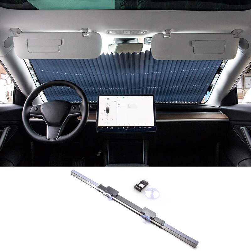 Auto voorruit zonnescherm voor tesla model 3,  intrekbaar zonnescherm, zonnescherm om uw voertuig koel te houden