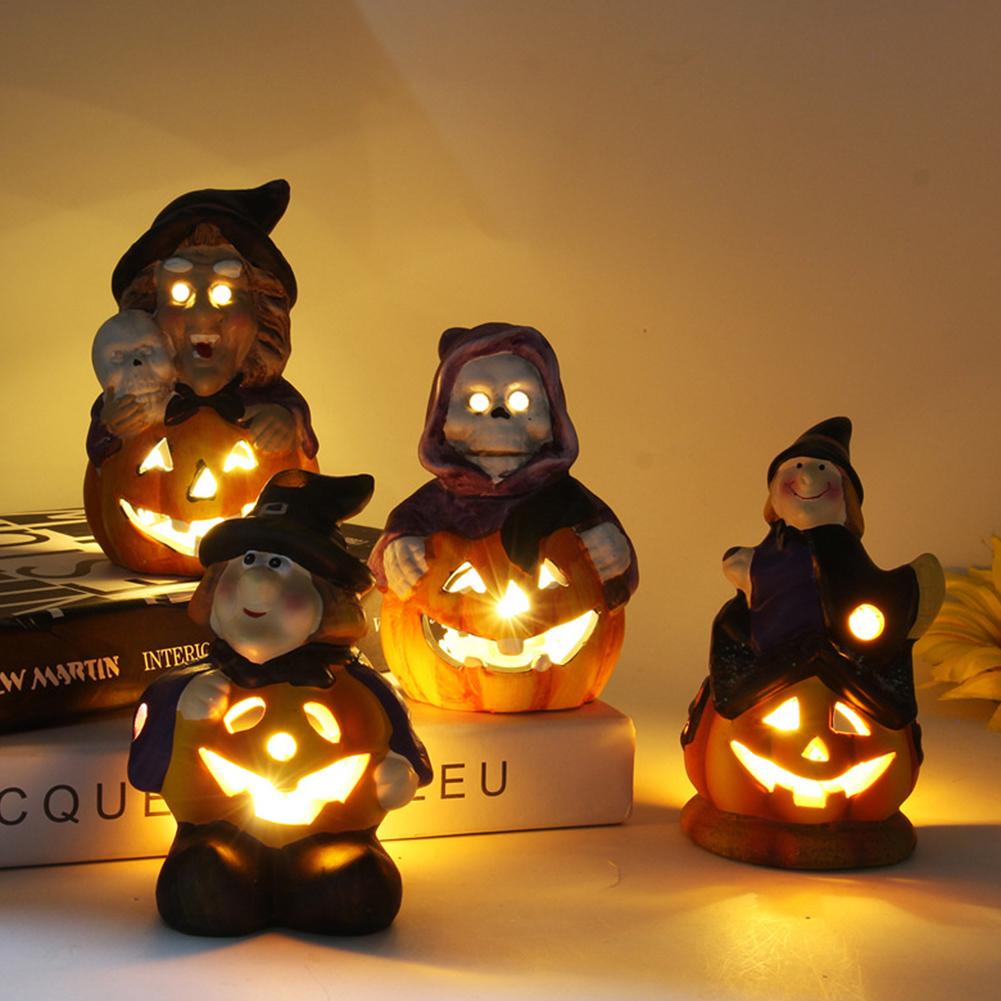 Halloween Witch Pumpkin LED Night Light Decoration Artificial Ceramic Desk Model KTV Home Party Halloween Decor