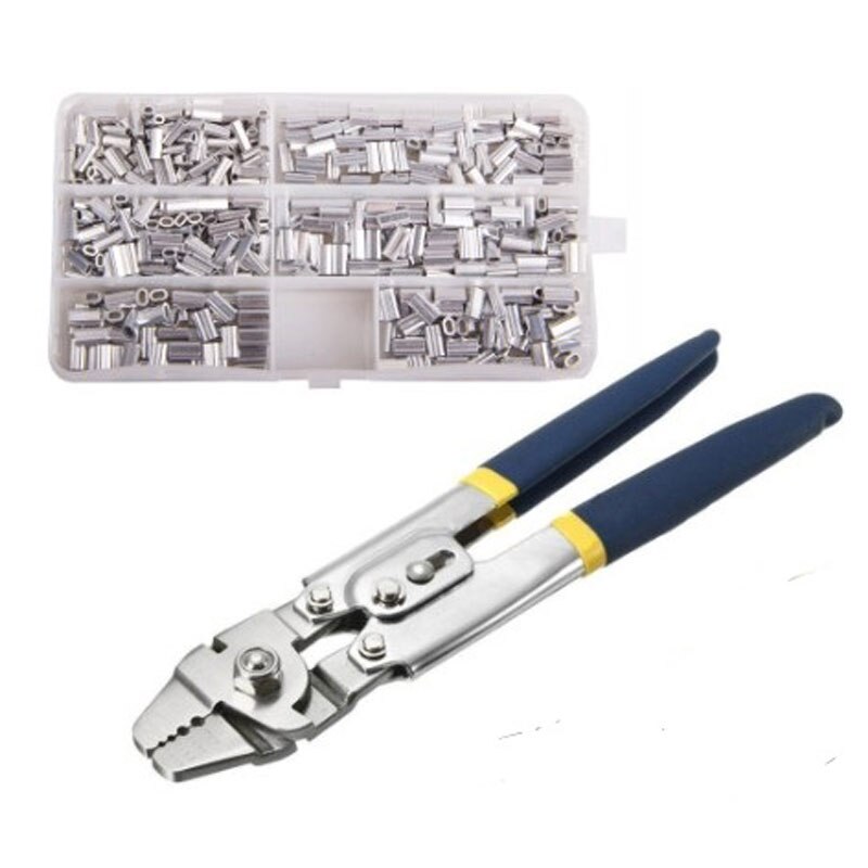 Stainless Steel Crimper Sleeves Tool Kit with Fishing Plier and 600Pcs Crimp Sleeves Connector Fishing Line Accessories