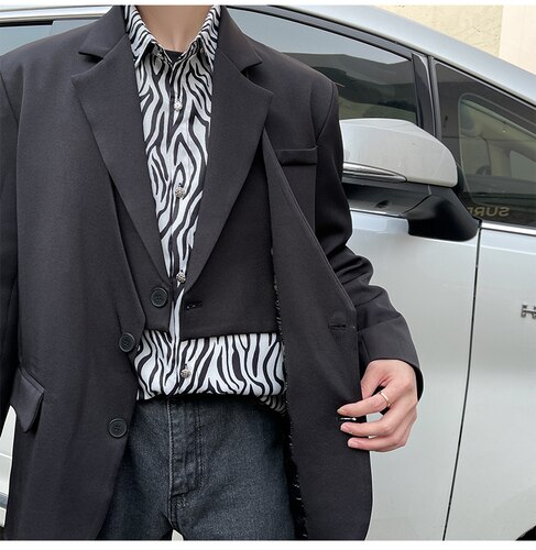 Blazers homens streetwear negócios escritório moda solto casual chique blazer terno jaqueta nicho masculino net celebridade modelagem terno casaco: Preto / XXL