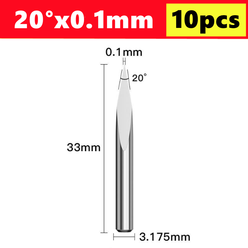 10 Uds broca de grabado CNC brocas de grabado piramidal de 3 bordes vástago de 3.175mm 20-90D fresa de extremo de carburo fresa de broca enrutadora CNC