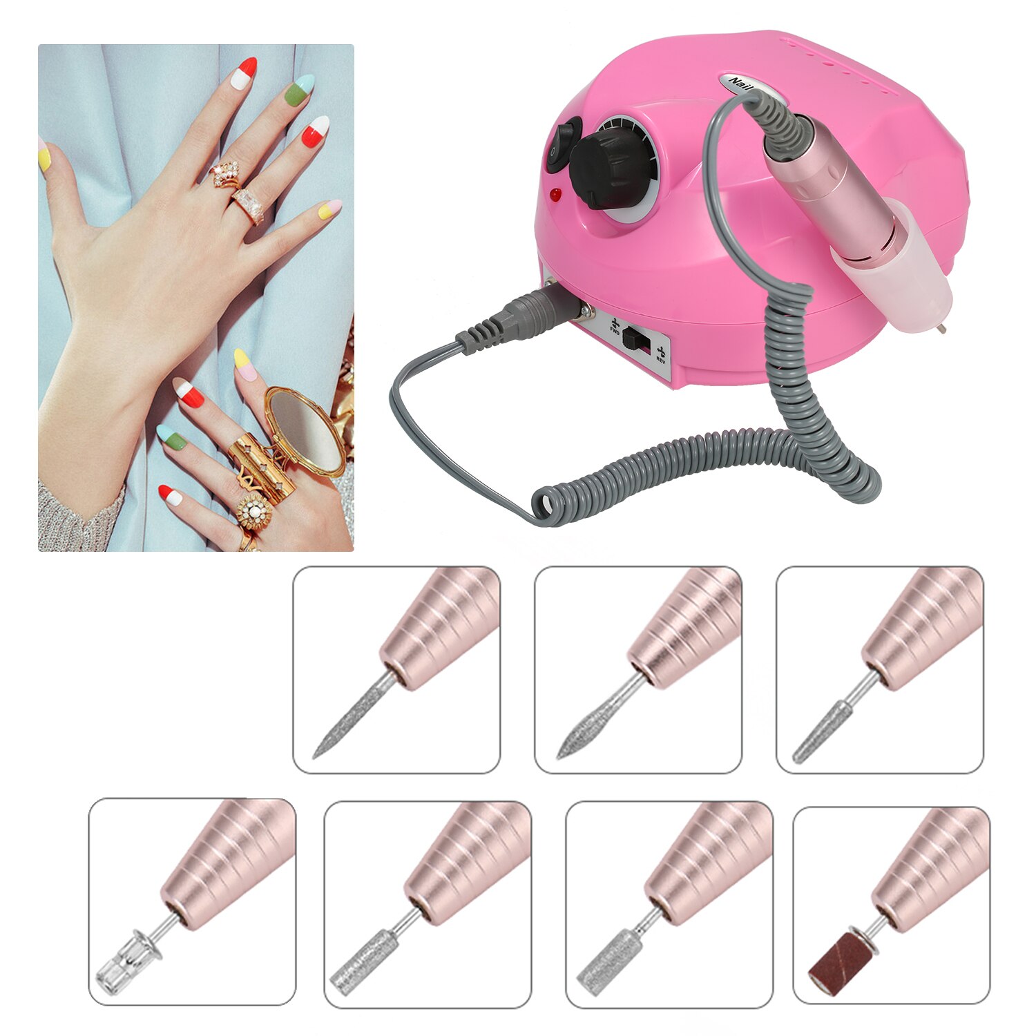 KKMOON-pulidora eléctrica de uñas, juego de limas y limas eléctricas para manicura y pedicura, 30000RPM