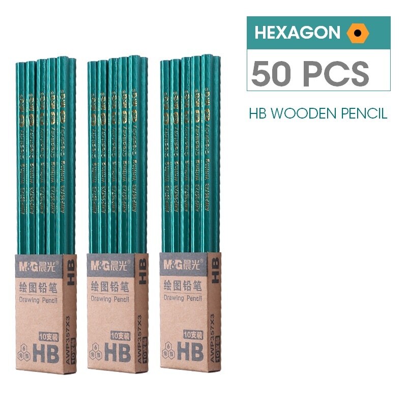 Andsty-lápiz de madera M &amp; G HB 2B 2H con sacapuntas gratis, lápiz de grafito de plomo de madera con goma de borrar para suministros de papelería escolar: 50pcs HB Green