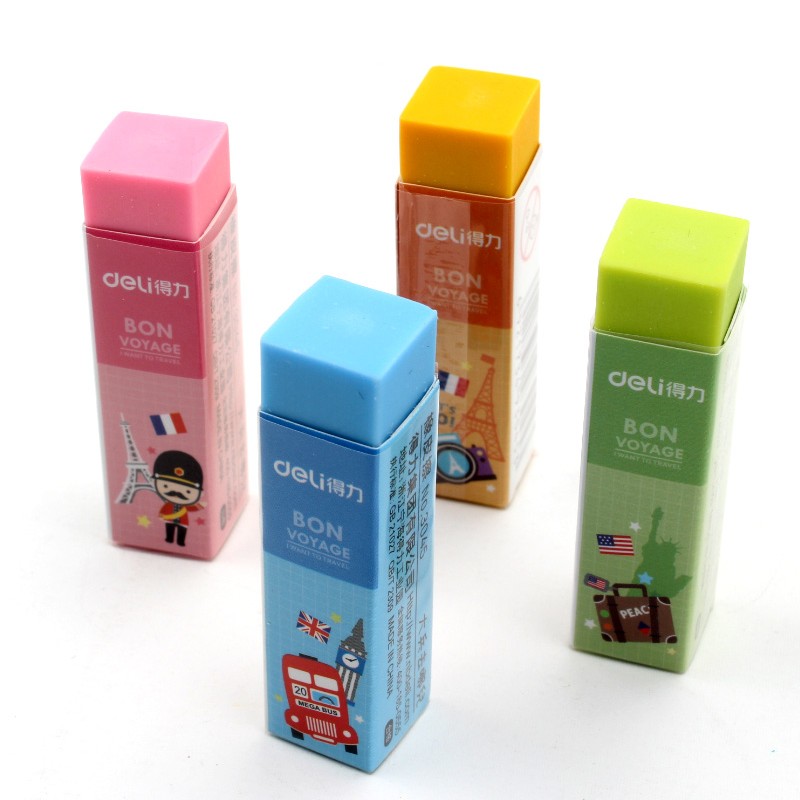 1 Pack 36Pcs Candy Colors Eraser Soft PVC 4B Pencil Erasers For School Office Small Size 60x15x15mm Clear Good to Use Deli 3045