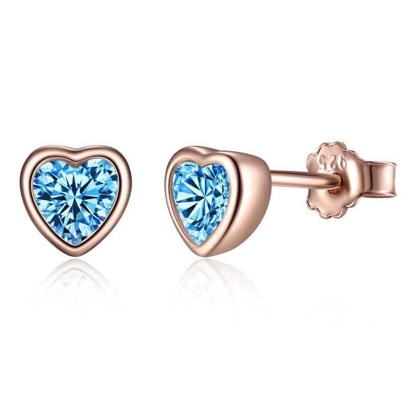 WOSTU Authentische 925 Sterling Silber Rose Gold Herz Stud Ohrringe Für Frauen Funkelnden Rosa CZ Schmuck Silber Party: XCHS452-G
