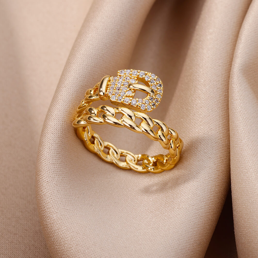 Anillos geométricos de circón de lujo para mujer, anillo abierto de acero inoxidable de Color dorado, joyería estética para de boda a la , para mujer: Azul