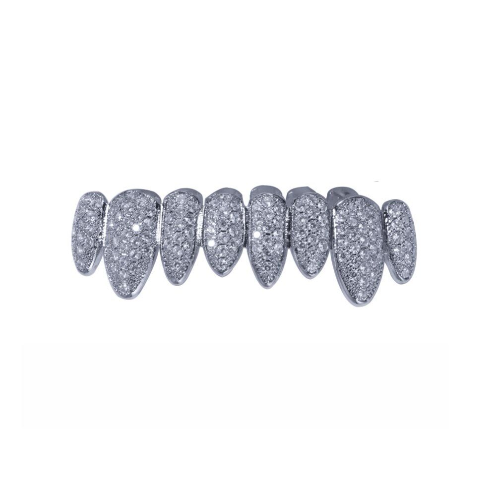 Uwin Zirconia Grills Set Zilver Kleur Tanden Grills Hiphop Halloween Iced Out Top &amp; Bottom Dental Grills Body Sieraden: silver bottom