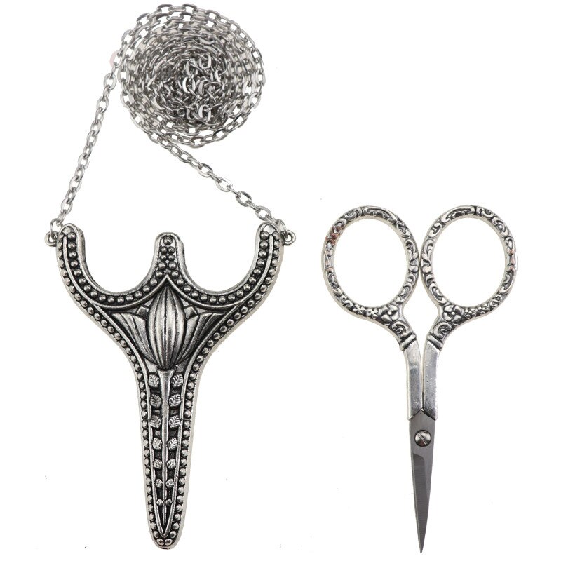Stainless steel safety sewing scissors set with jacket chain Embroidery and sewing work: Silver