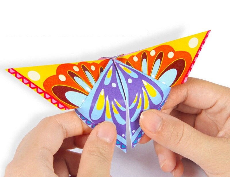 3 niveau børn farvet papir håndværk origami legetøj / børn tegneserie dyr flexagon papir foldning til kunst håndværk diy pædagogisk legetøj